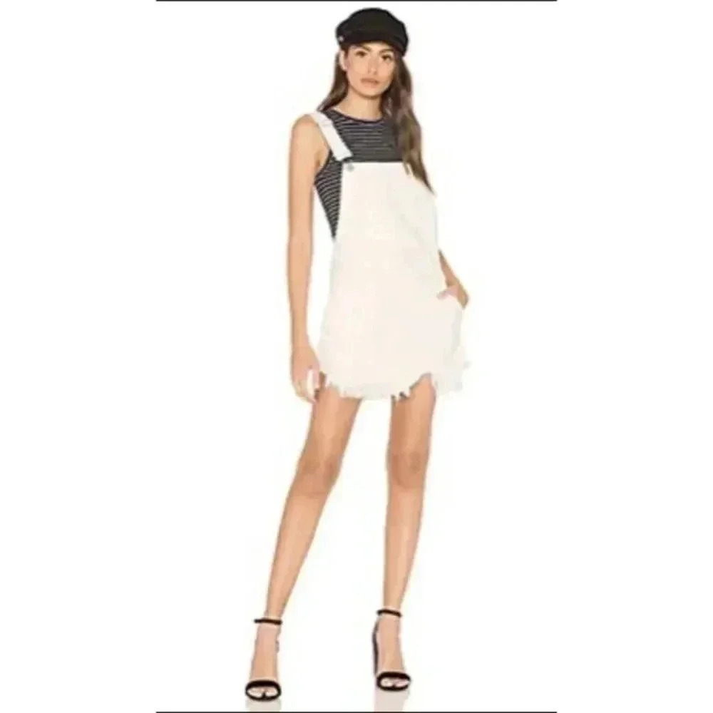Free People Torn Up Jumper Skirt Overalls Fray Off White Size 0
